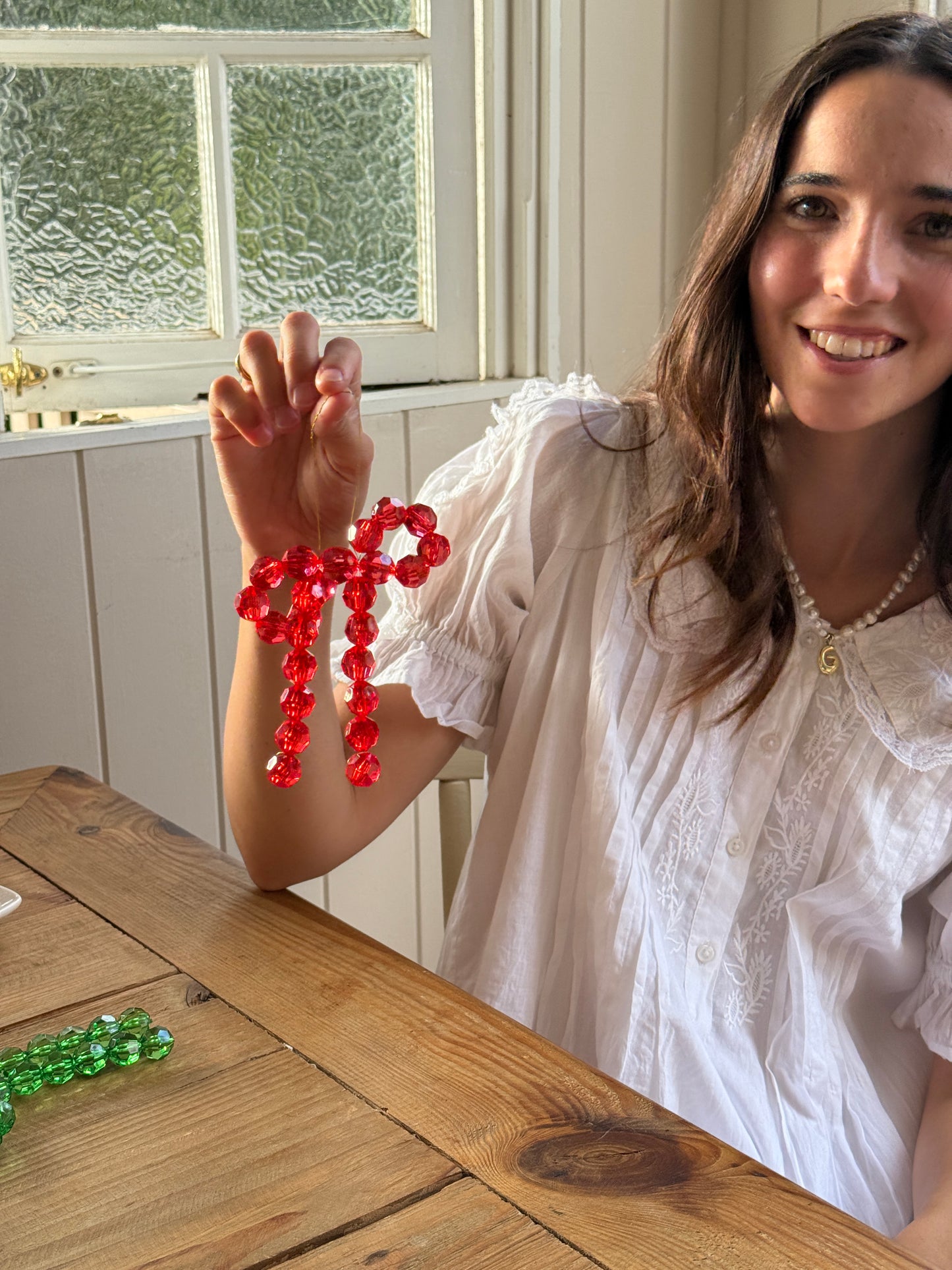 Handmade Beaded Bow Christmas Ornament