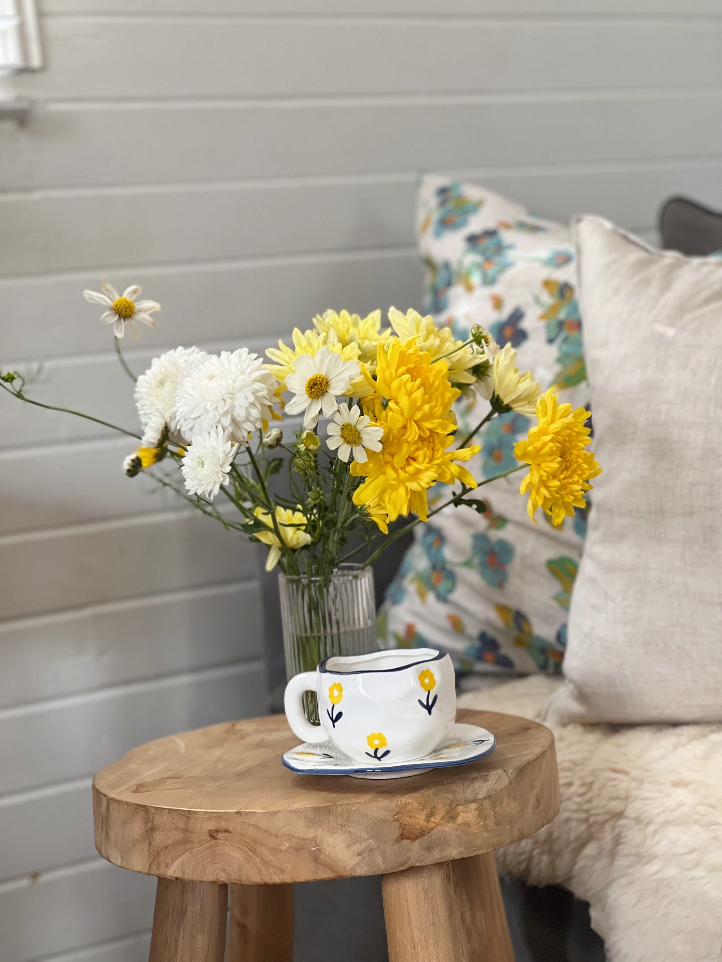 Farmhouse Flowers Ceramic Cup and Saucer