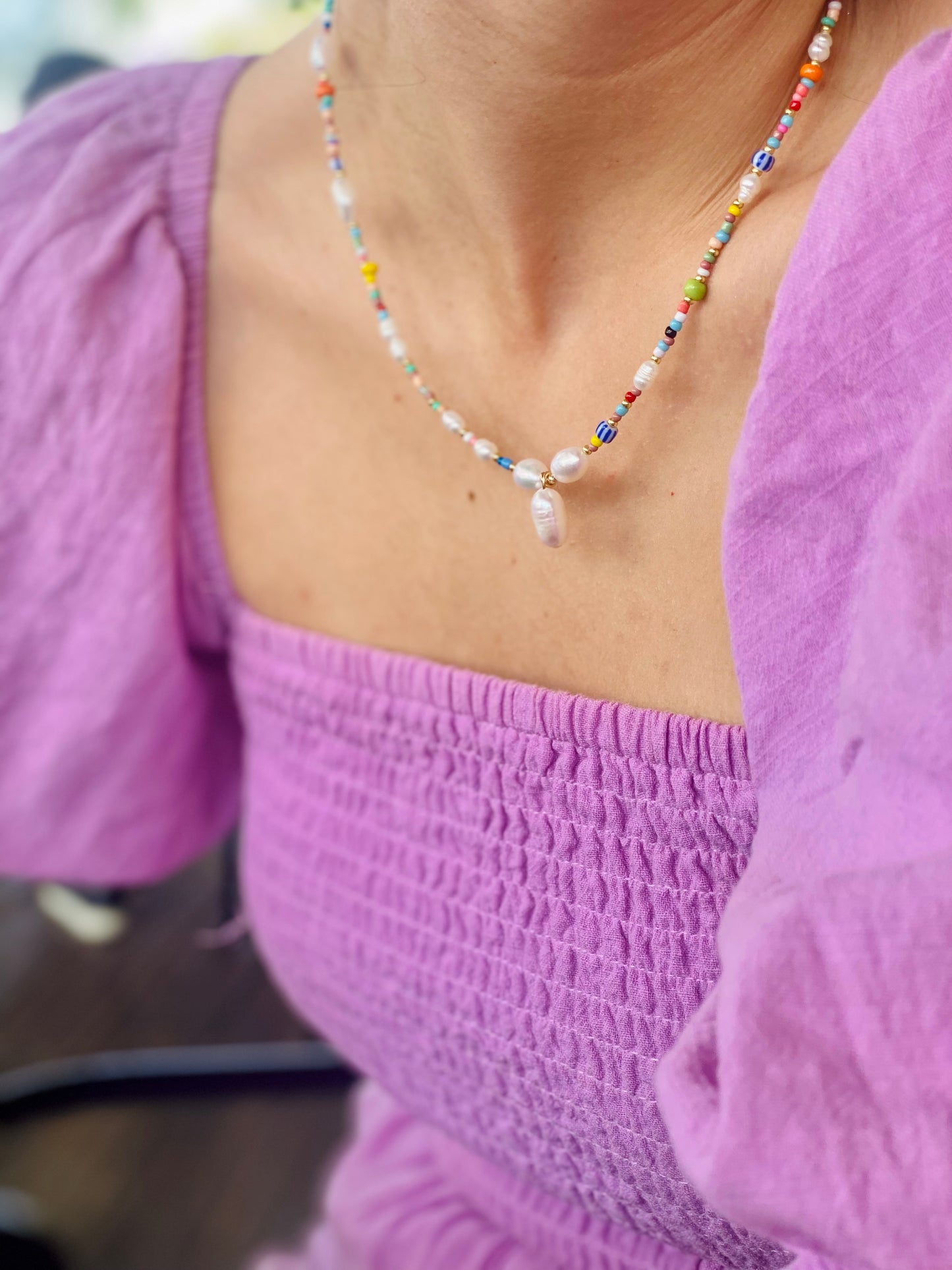 Santorini Pearl and Beaded Necklace