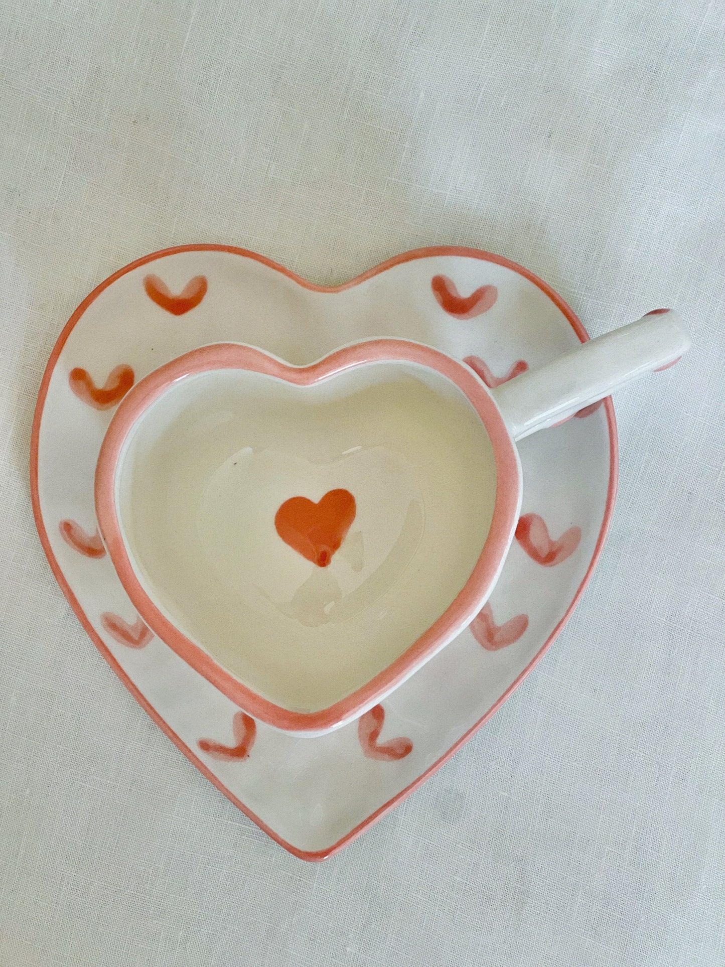 Love You Heart Shaped Hand Painted Ceramic Cup and Saucer