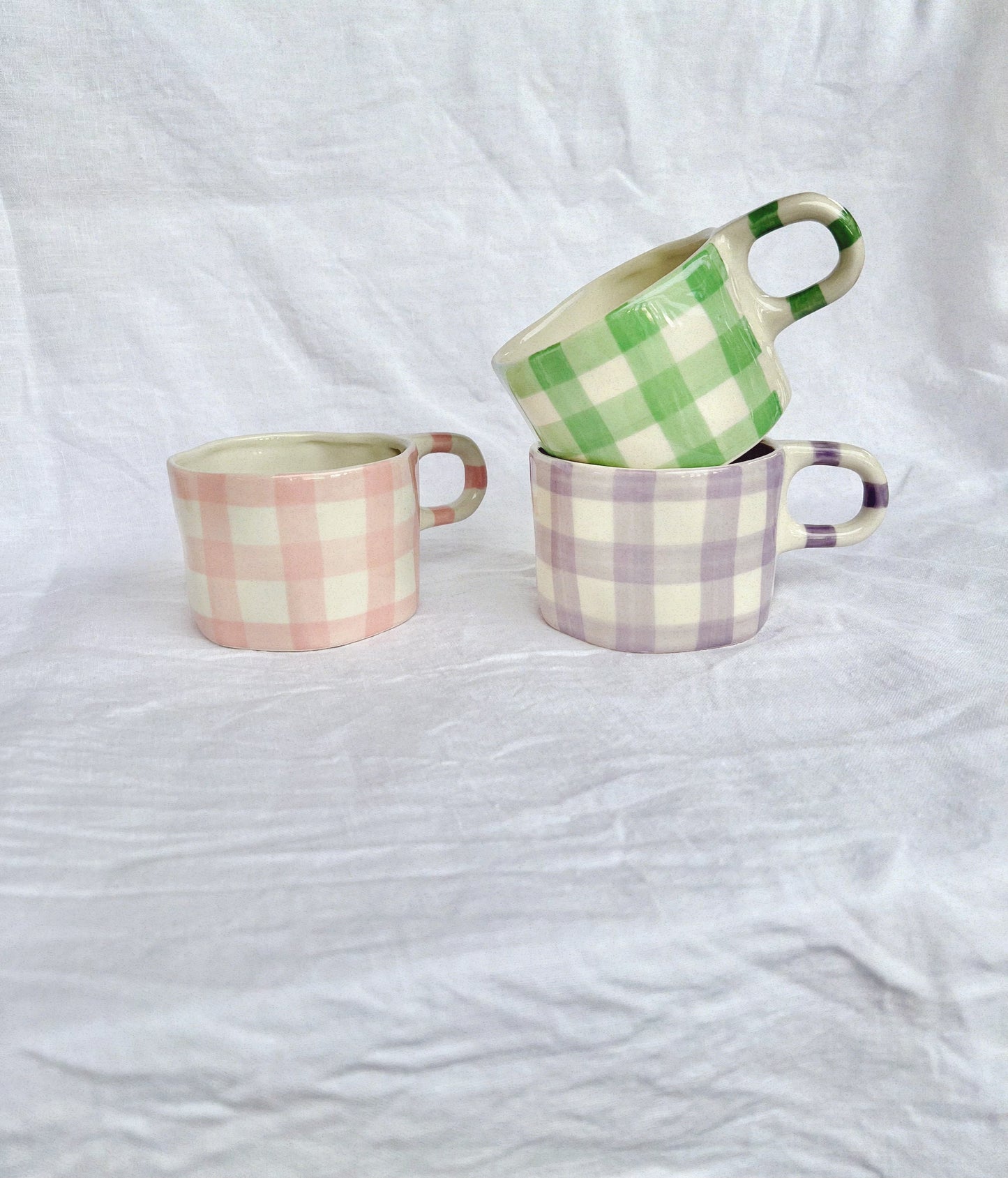 Gingham Ceramic Hand painted Mug