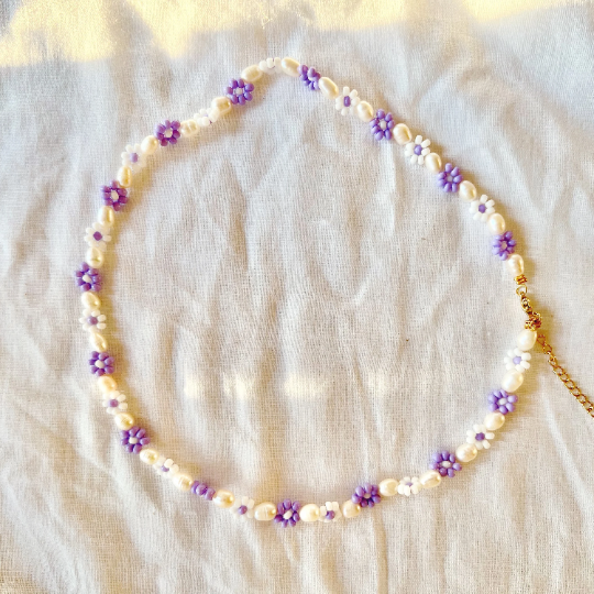 Lavender Daisy Freshwater Pearl Necklace