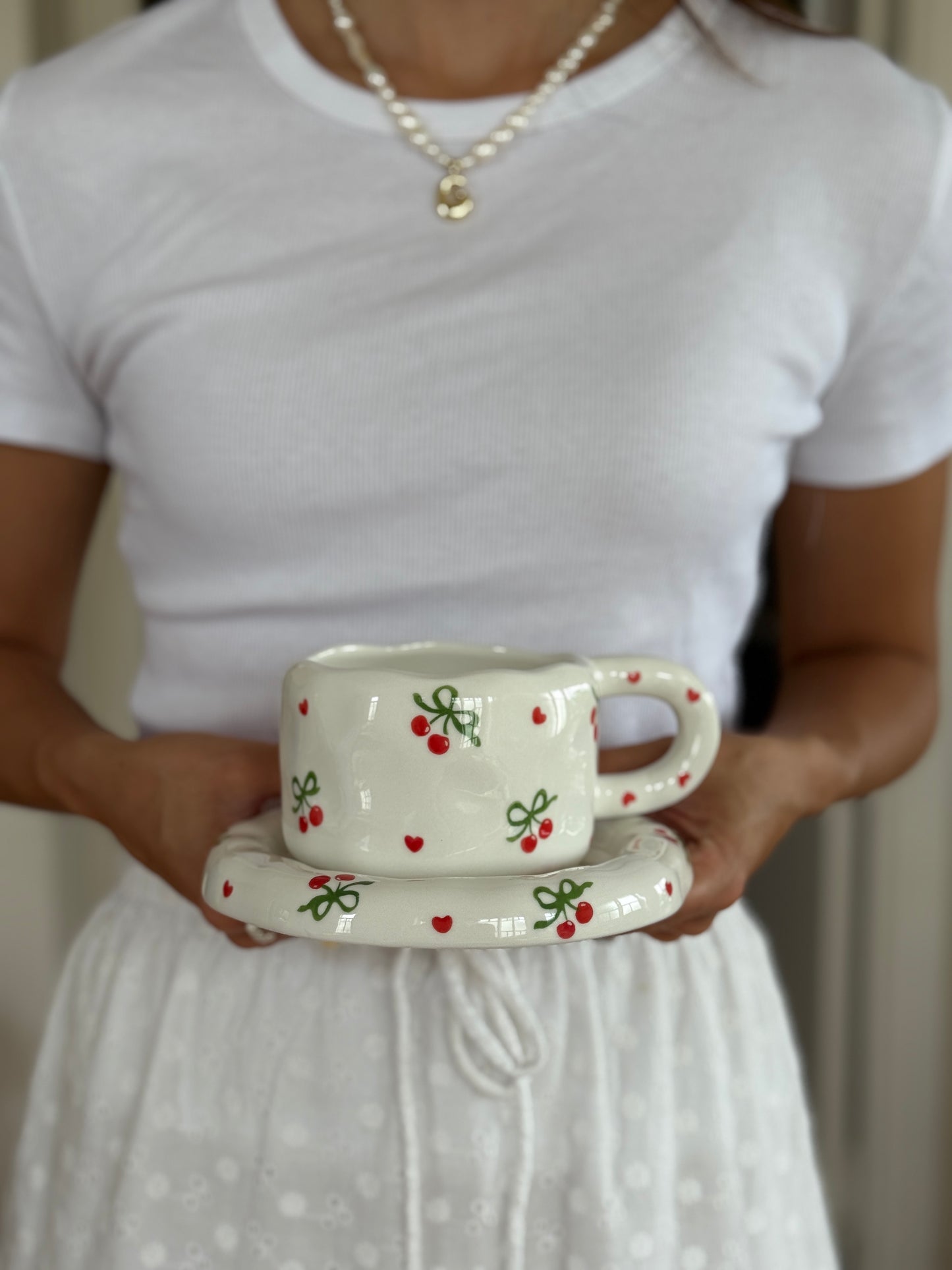 Cerises de Noël Ceramic Cup and Saucer
