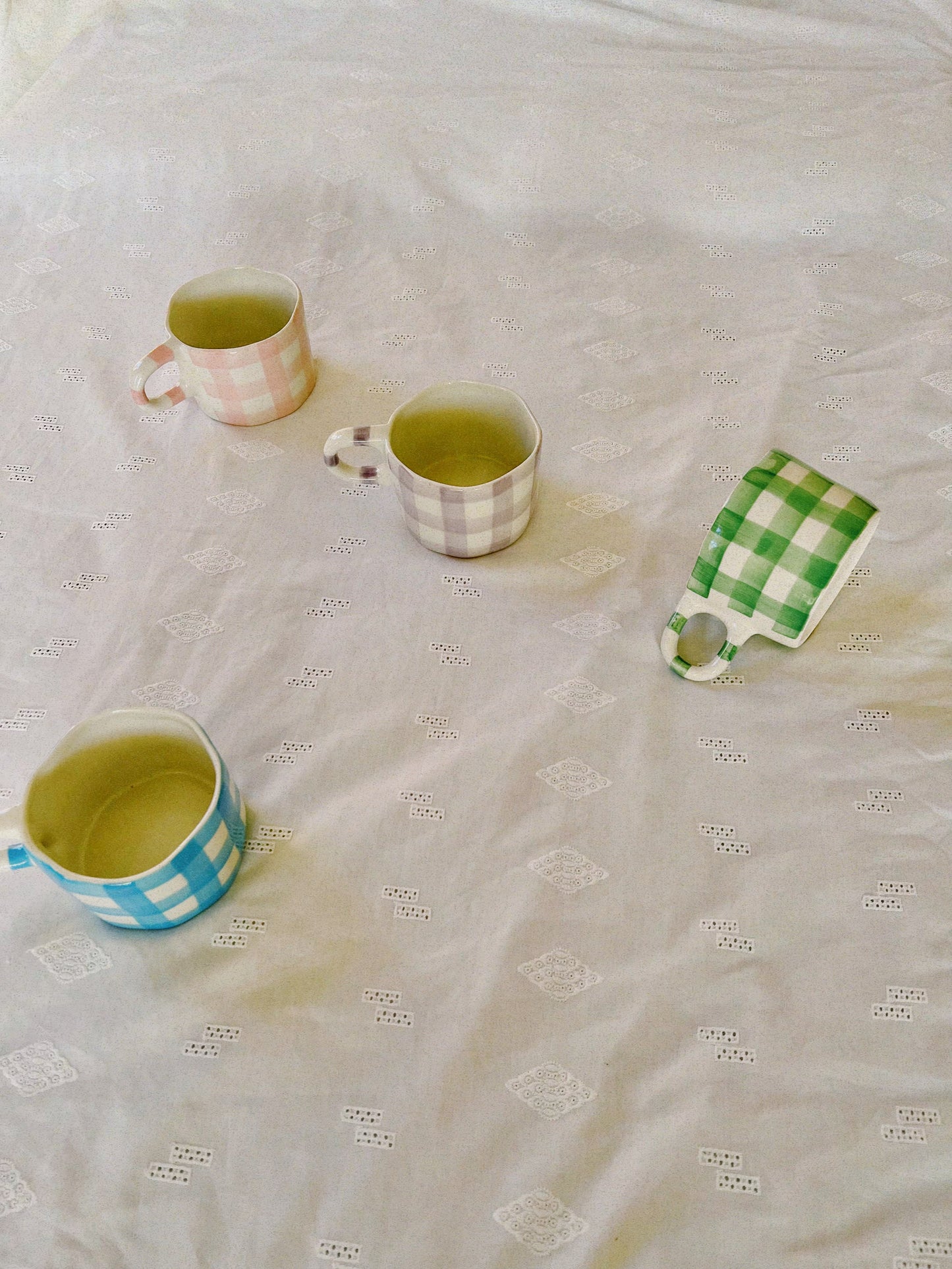 Gingham Ceramic Hand painted Mug