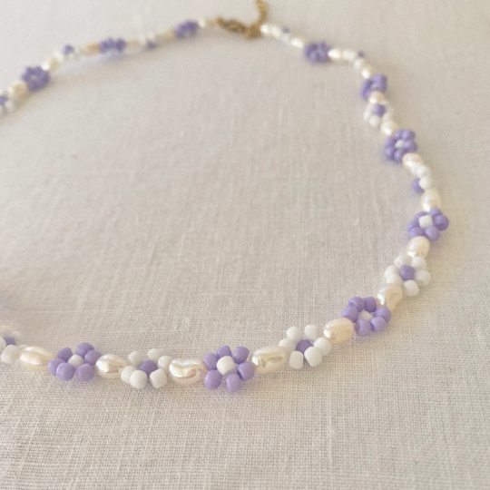 Lavender Daisy Freshwater Pearl Necklace