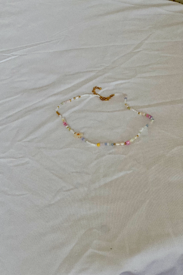 Pink Flower Beaded Necklace