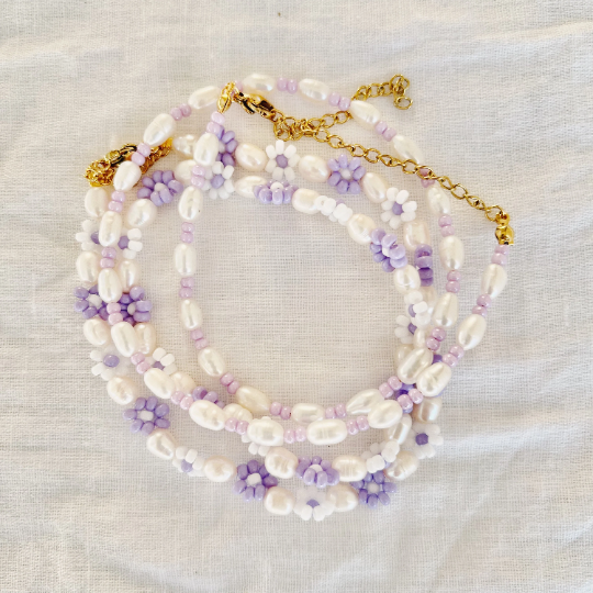 Lavender Daisy Freshwater Pearl Necklace