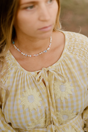 Dawn Beaded Flower and Freshwater Pearl Necklace