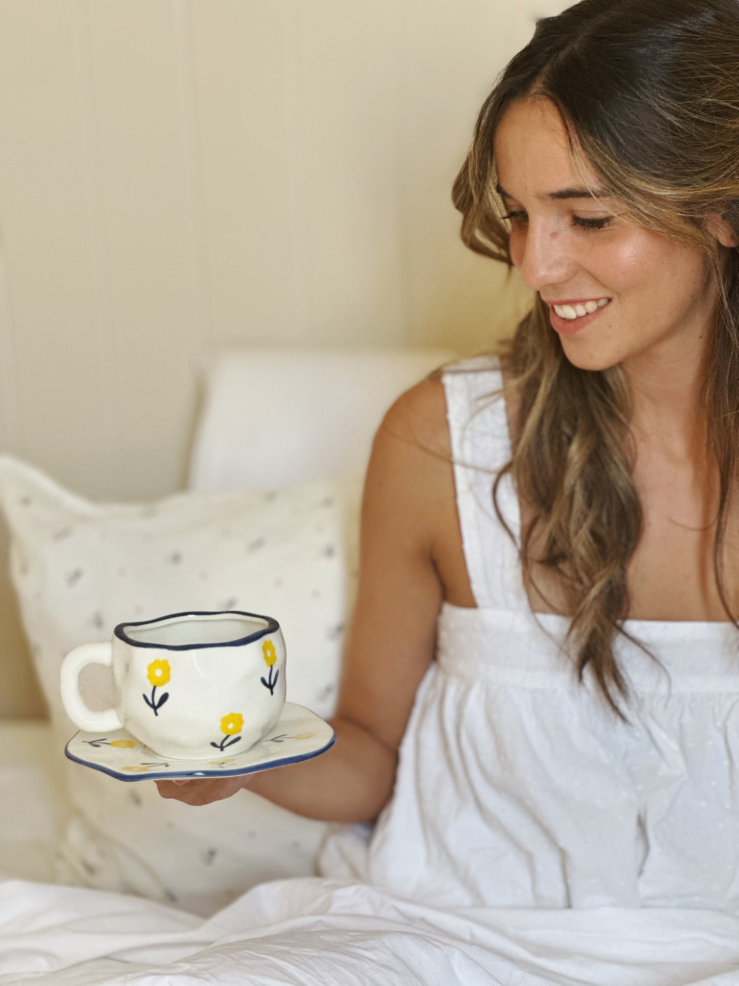 Farmhouse Flowers Ceramic Cup and Saucer