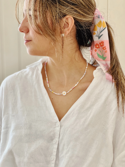 Pink Flower Beaded Necklace