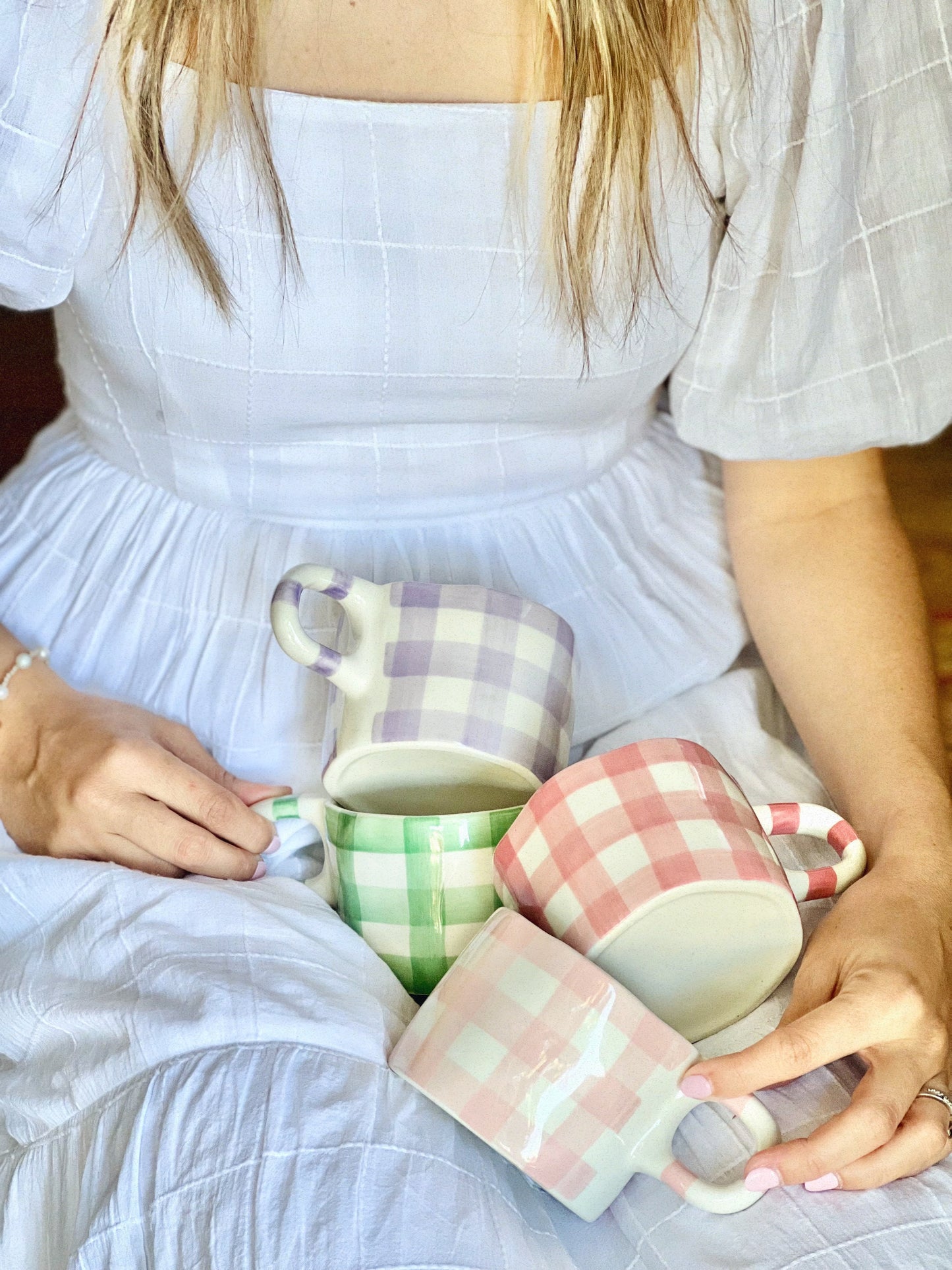 Gingham Ceramic Hand painted Mug