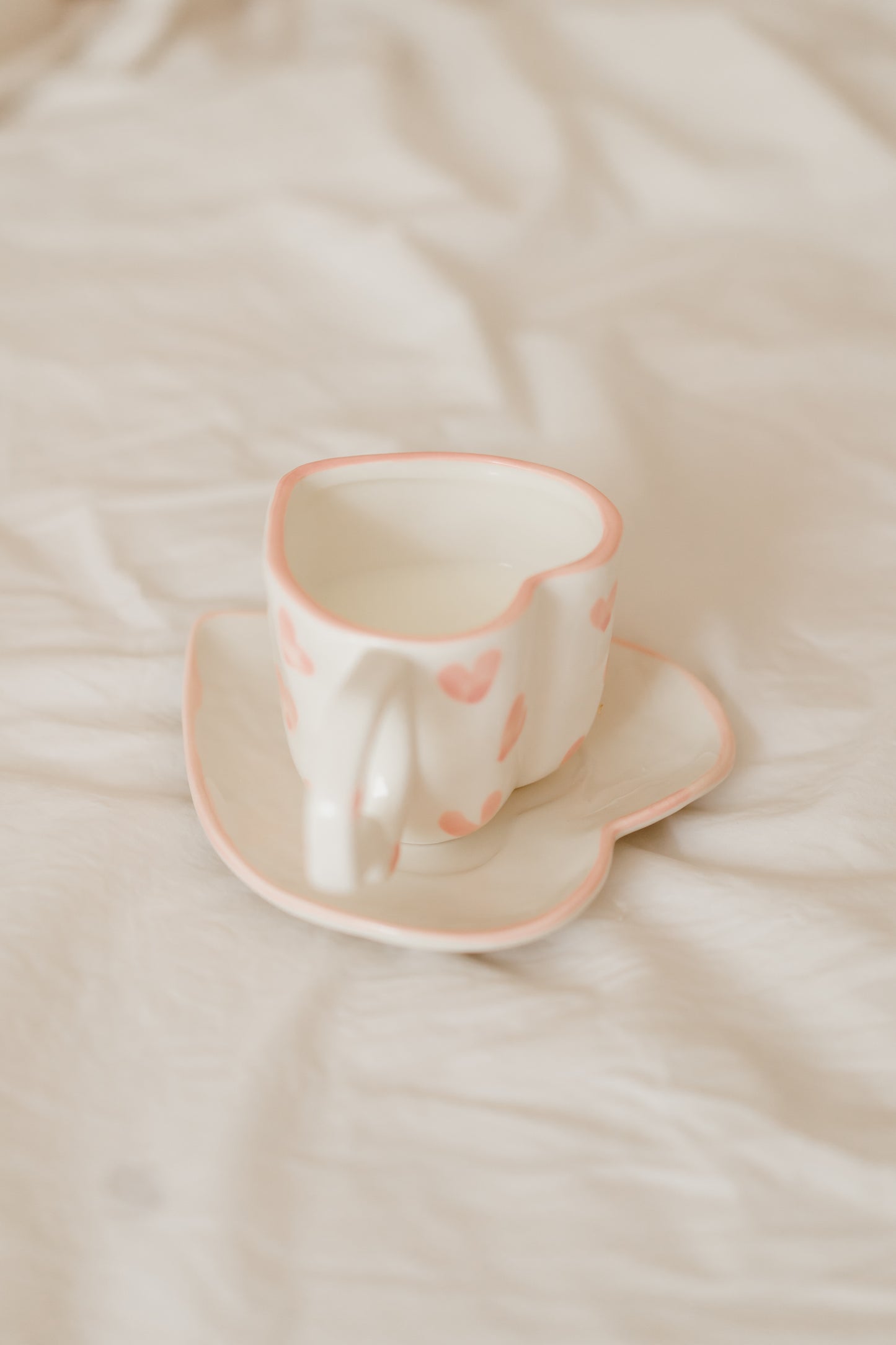 Love You Heart Shaped Hand Painted Ceramic Cup and Saucer