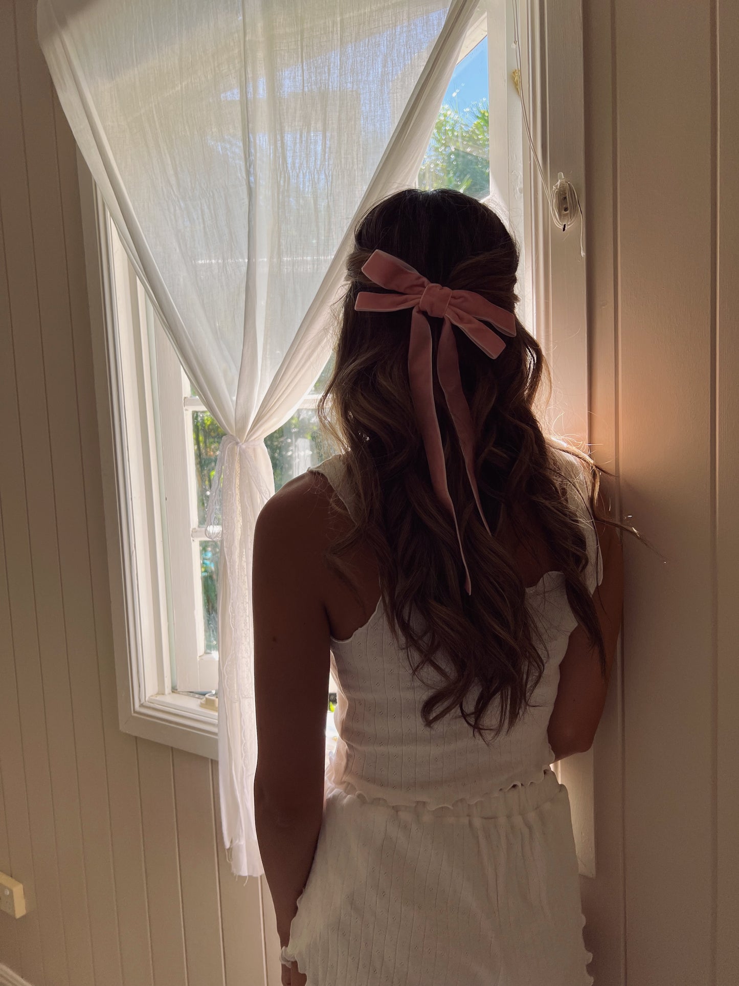 Pink Velvet Ribbon Bow Hair Clip