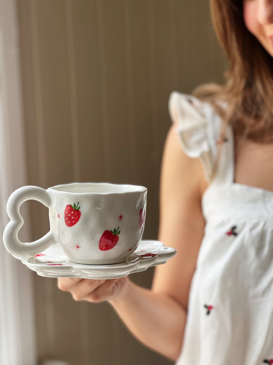 Strawberry Sunday Ceramic Cup and Saucer