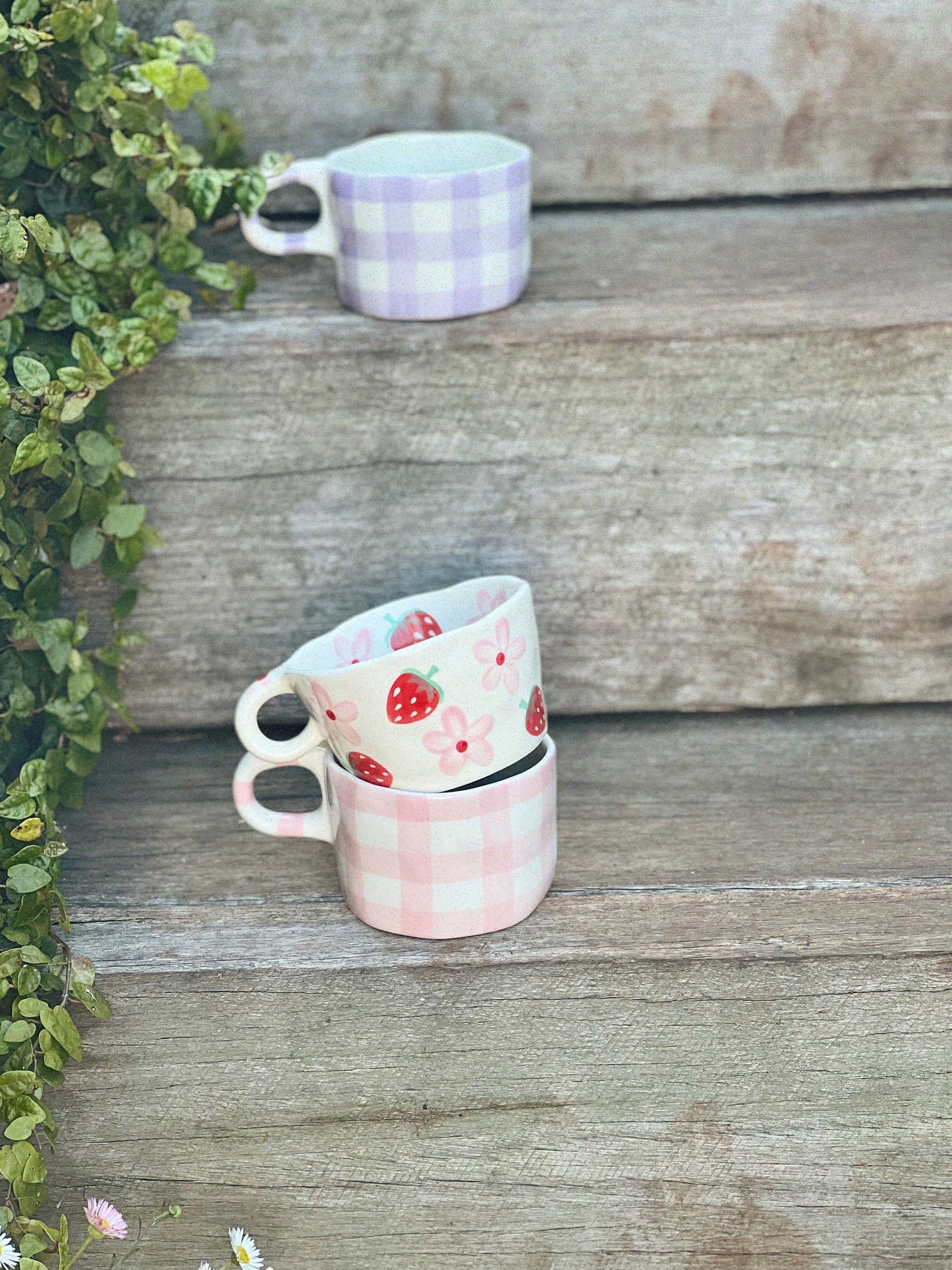 Gingham Ceramic Hand painted Mug