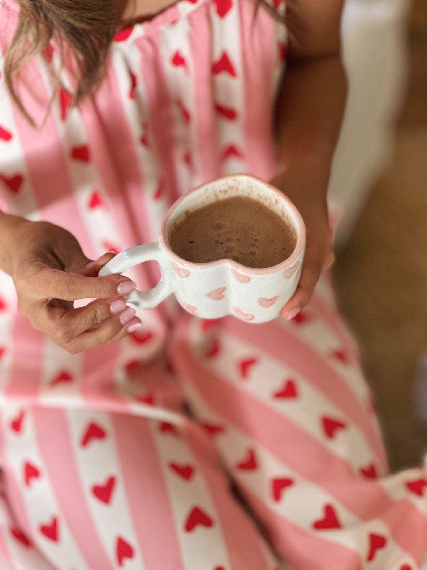 Love You Heart Shaped Hand Painted Ceramic Cup and Saucer