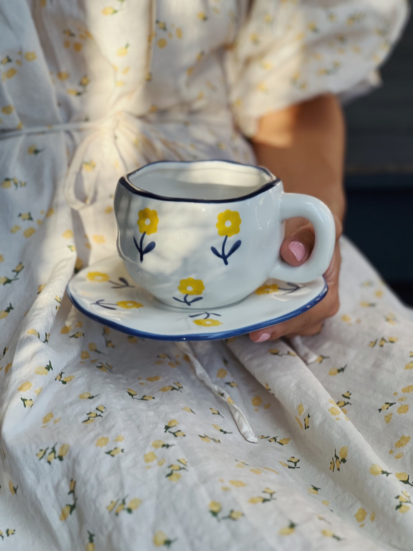 Farmhouse Flowers Ceramic Cup and Saucer