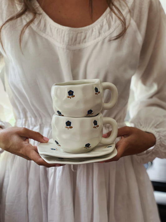 Farmhouse Flowers Ceramic Cup and Saucer