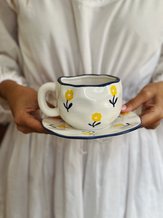 Farmhouse Flowers Ceramic Cup and Saucer