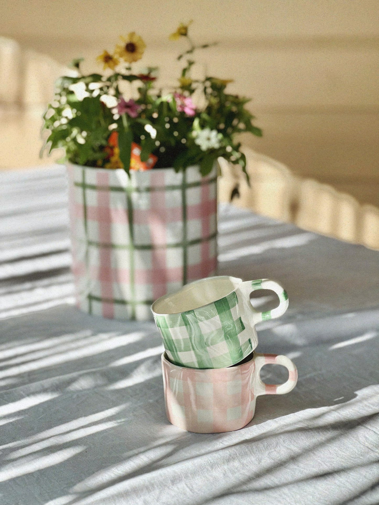 Gingham Ceramic Hand painted Mug