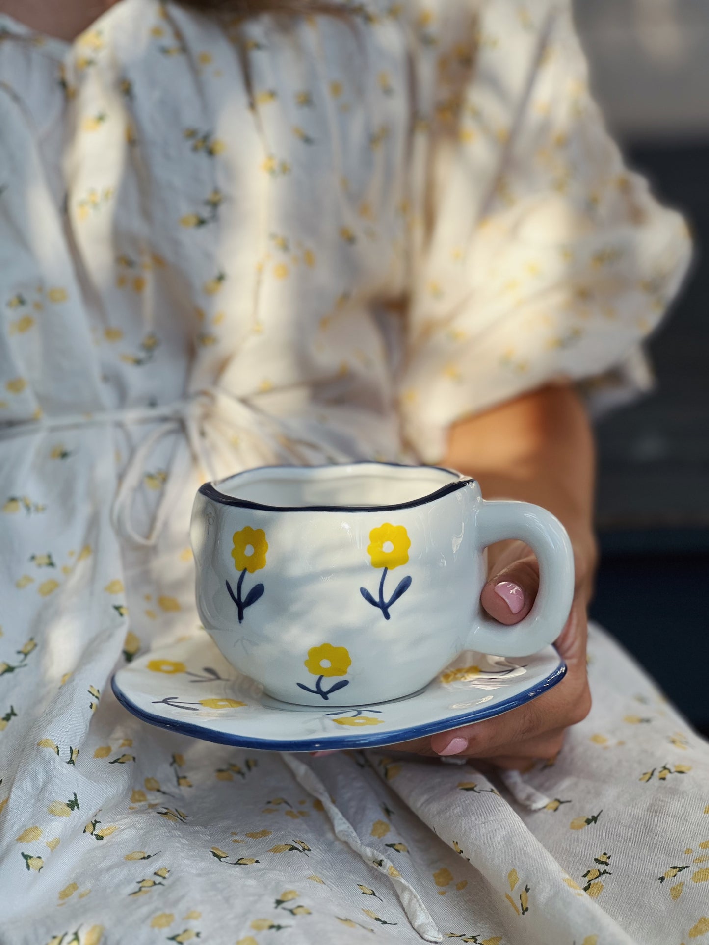 Farmhouse Flowers Ceramic Cup and Saucer