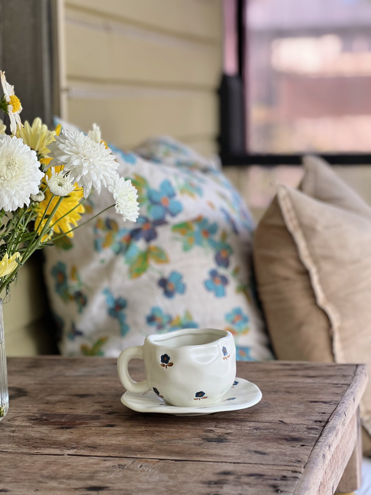 Farmhouse Flowers Ceramic Cup and Saucer