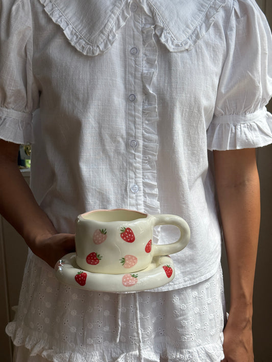 La Fraise Ceramic Cup and Saucer