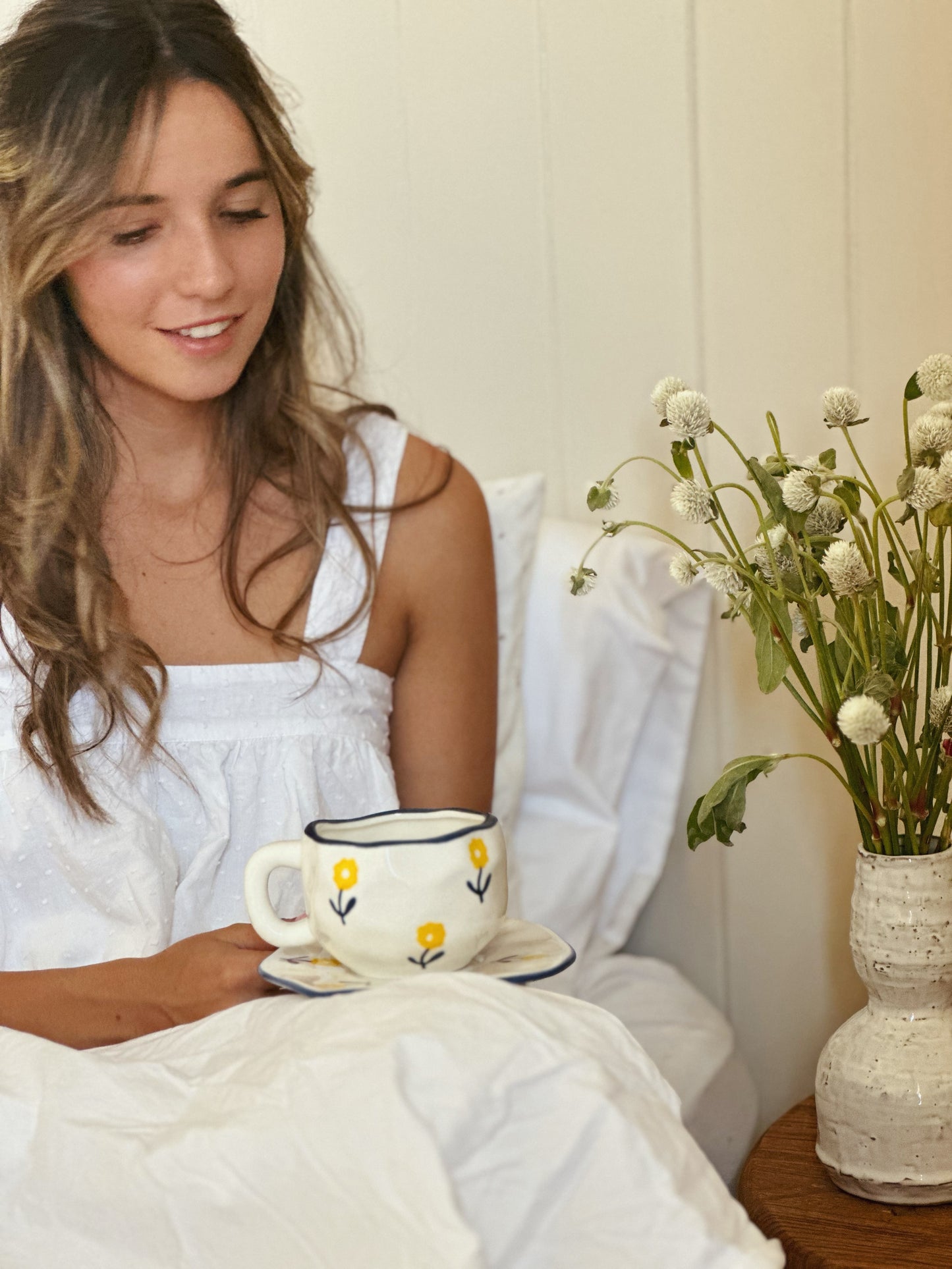 Farmhouse Flowers Ceramic Cup and Saucer