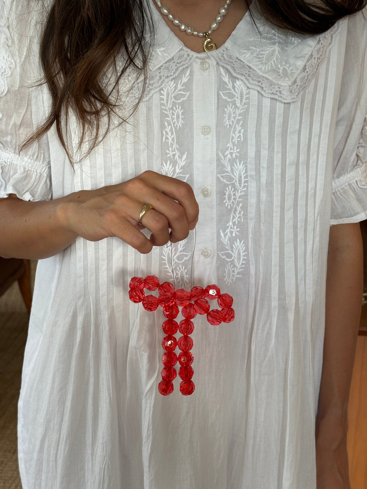 Handmade Beaded Bow Christmas Ornament