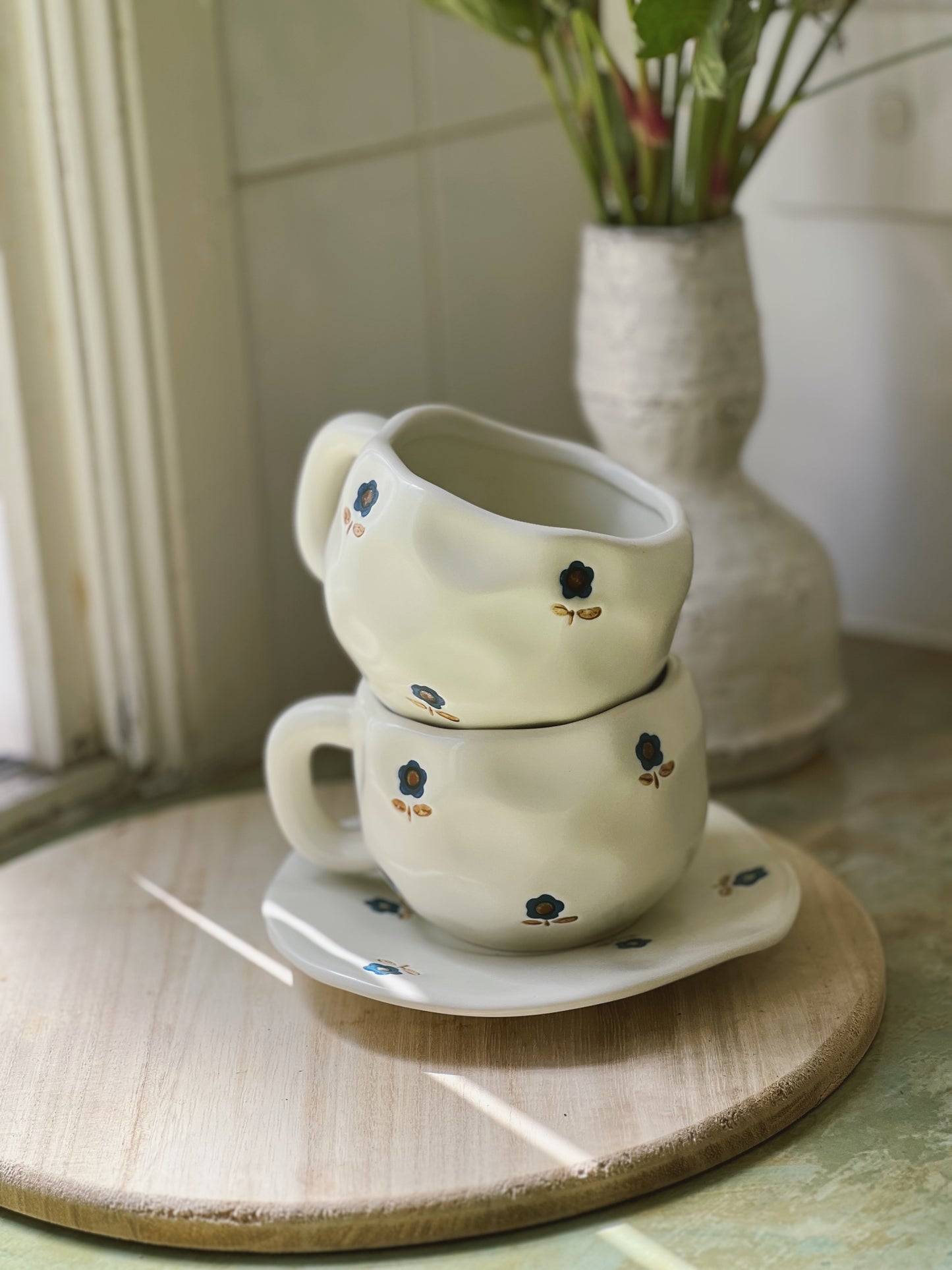 Farmhouse Flowers Ceramic Cup and Saucer