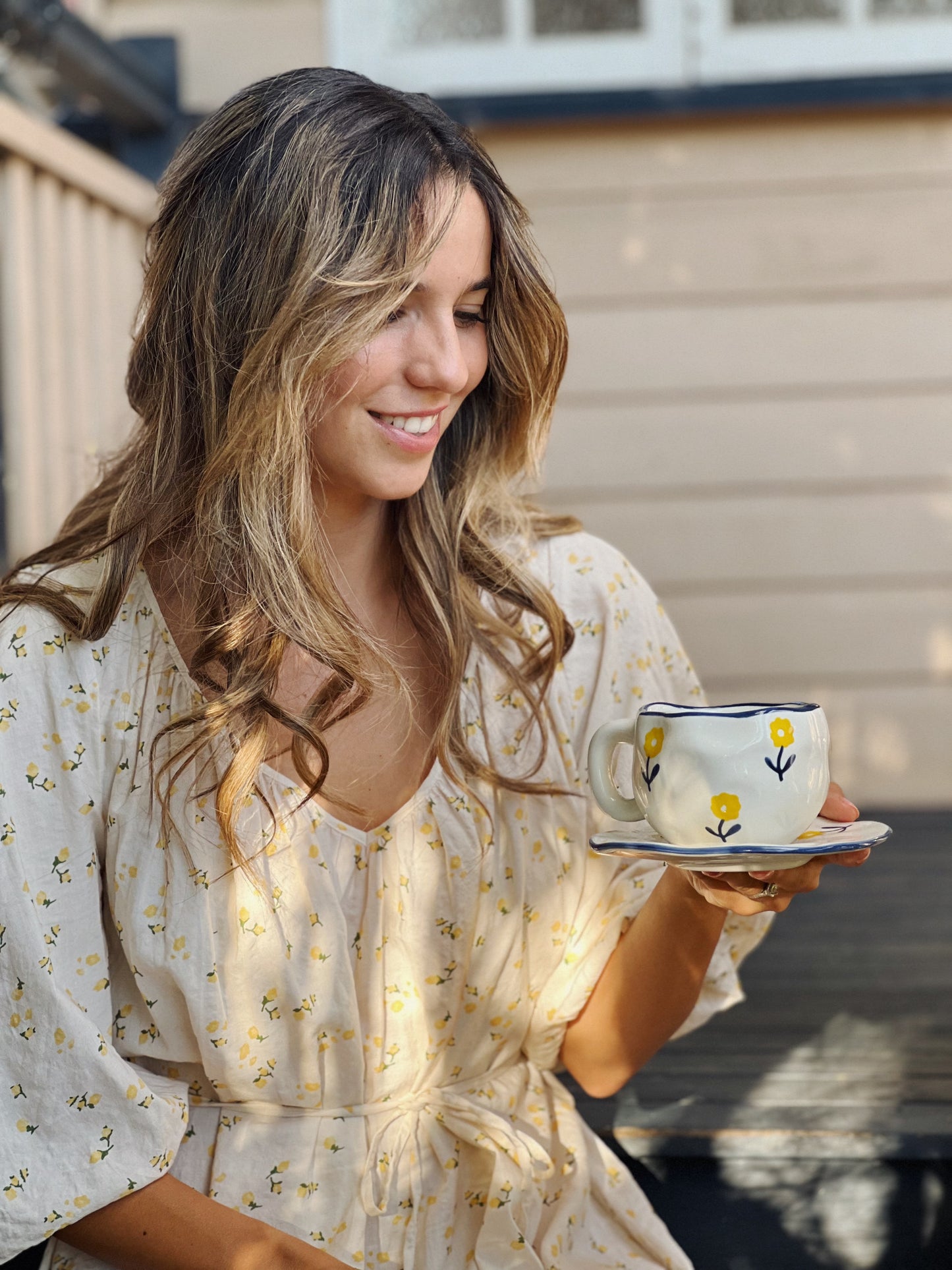 Farmhouse Flowers Ceramic Cup and Saucer