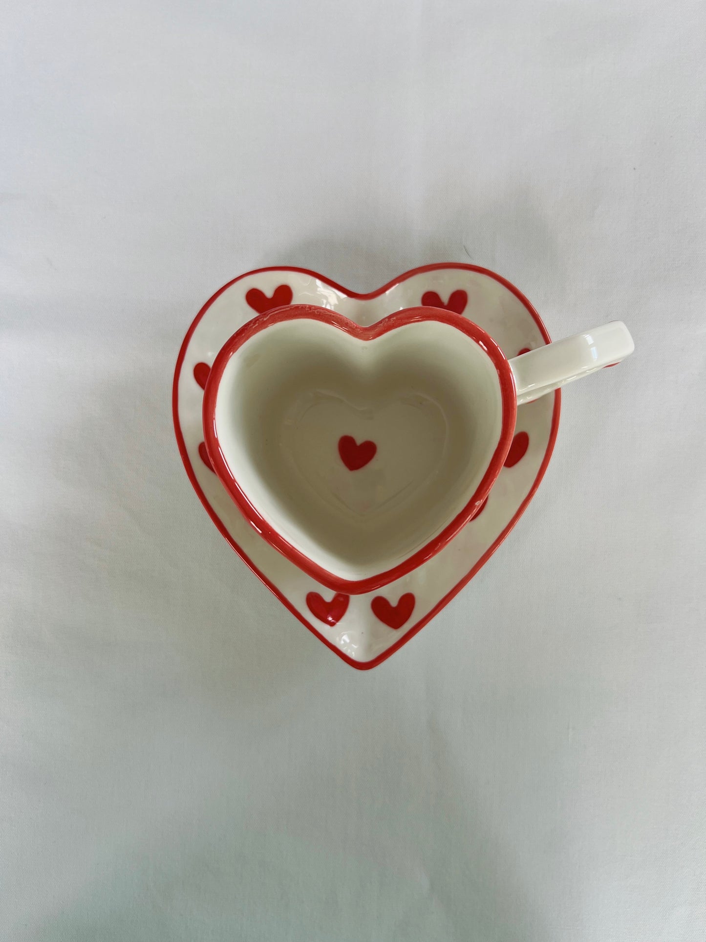 Love You Heart Shaped Hand Painted Ceramic Cup and Saucer