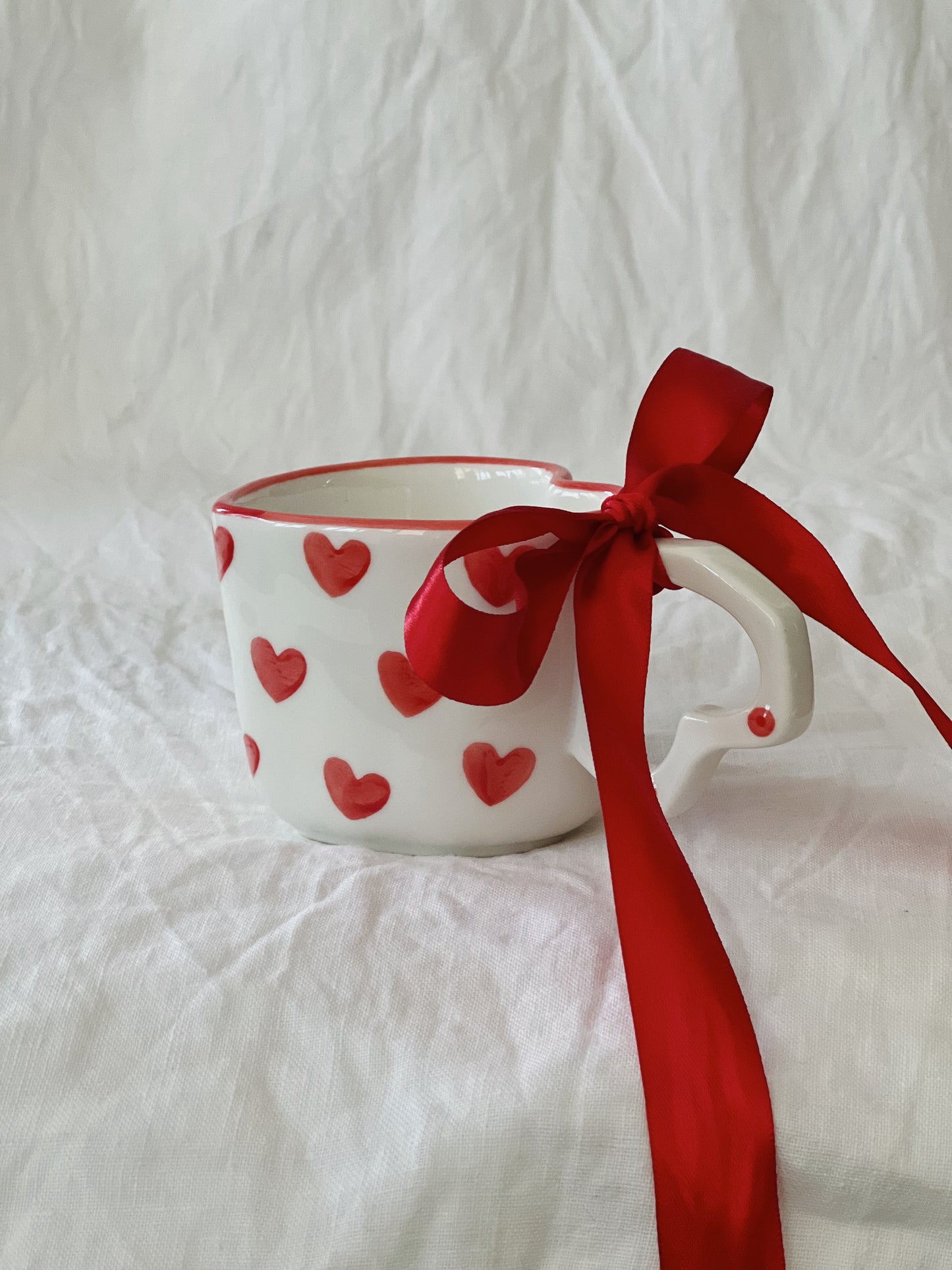 Love You Heart Shaped Hand Painted Ceramic Cup and Saucer