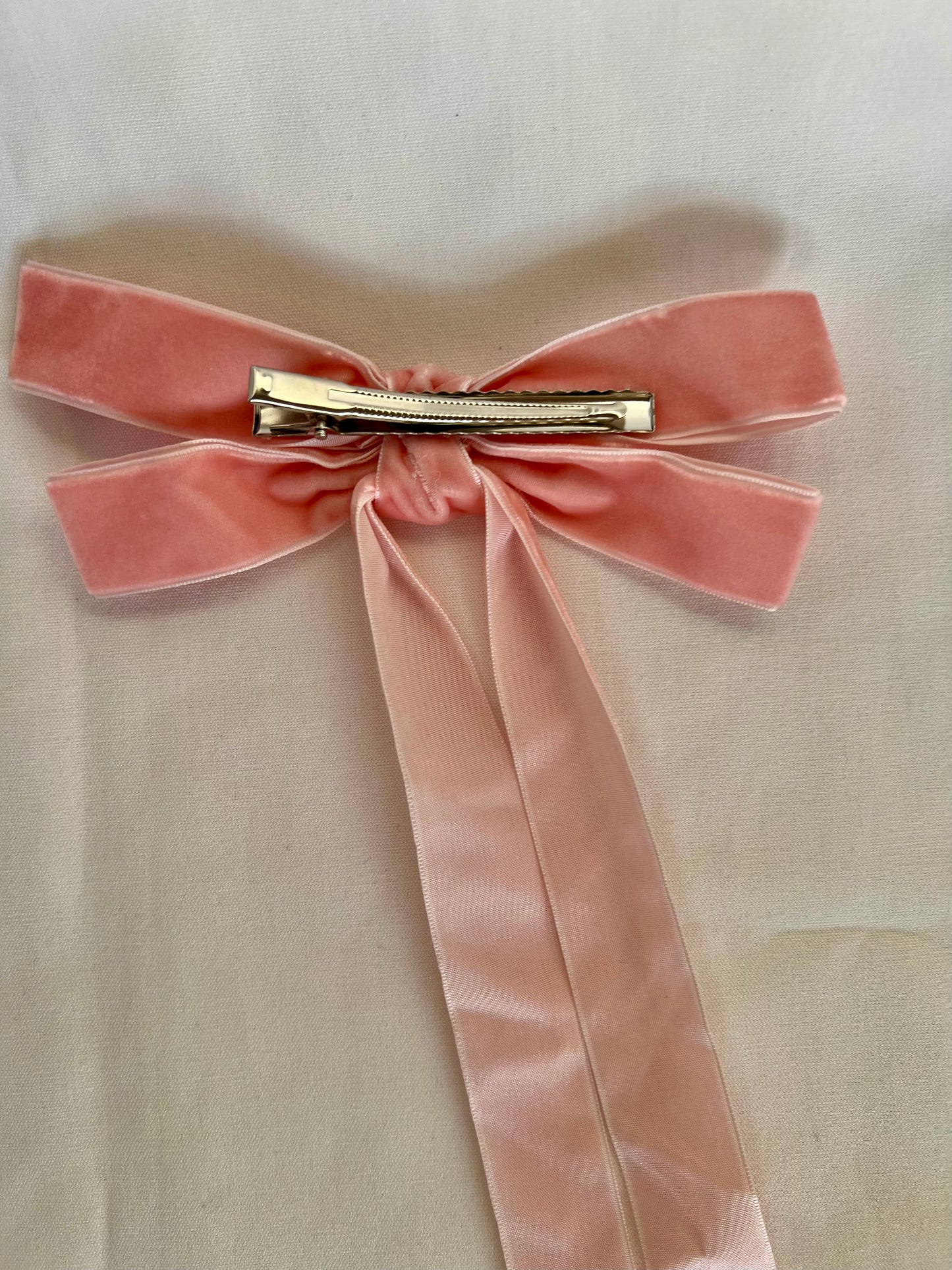 Pink Velvet Ribbon Bow Hair Clip