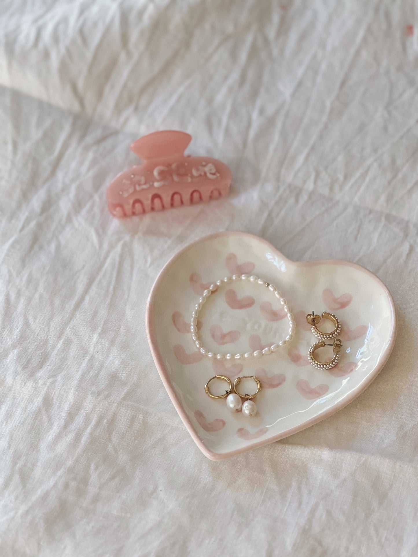 Love You Heart Shaped Hand Painted Ceramic Cup and Saucer