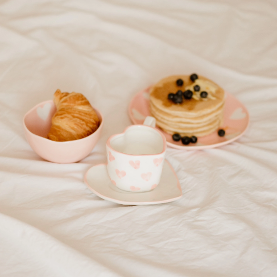 Love You Heart Shaped Hand Painted Ceramic Cup and Saucer