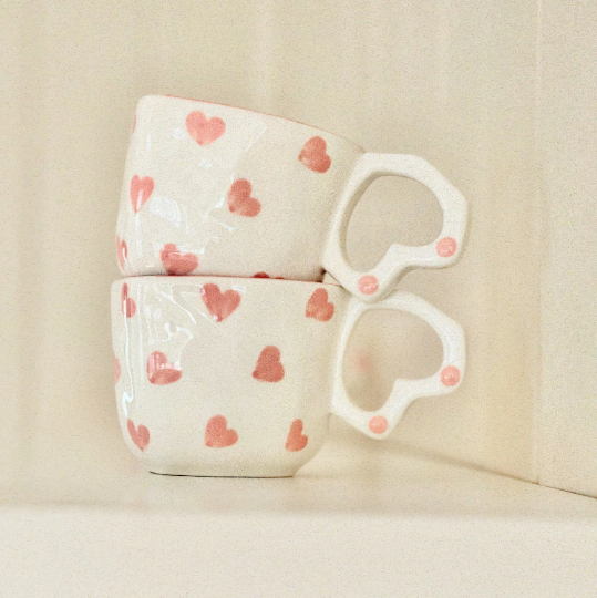 Love You Heart Shaped Hand Painted Ceramic Cup and Saucer