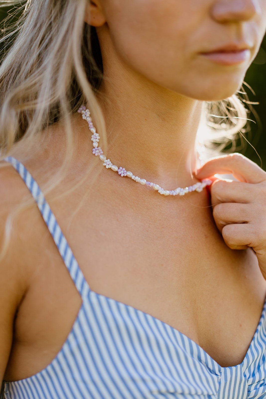 Lavender Daisy Freshwater Pearl Necklace