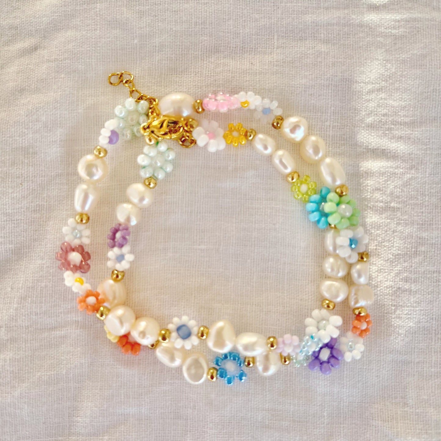 Dawn Beaded Flower and Freshwater Pearl Necklace